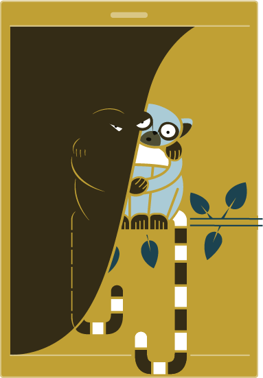 Zwei Tiere sitzen auf einem Baum und umarmen sich.